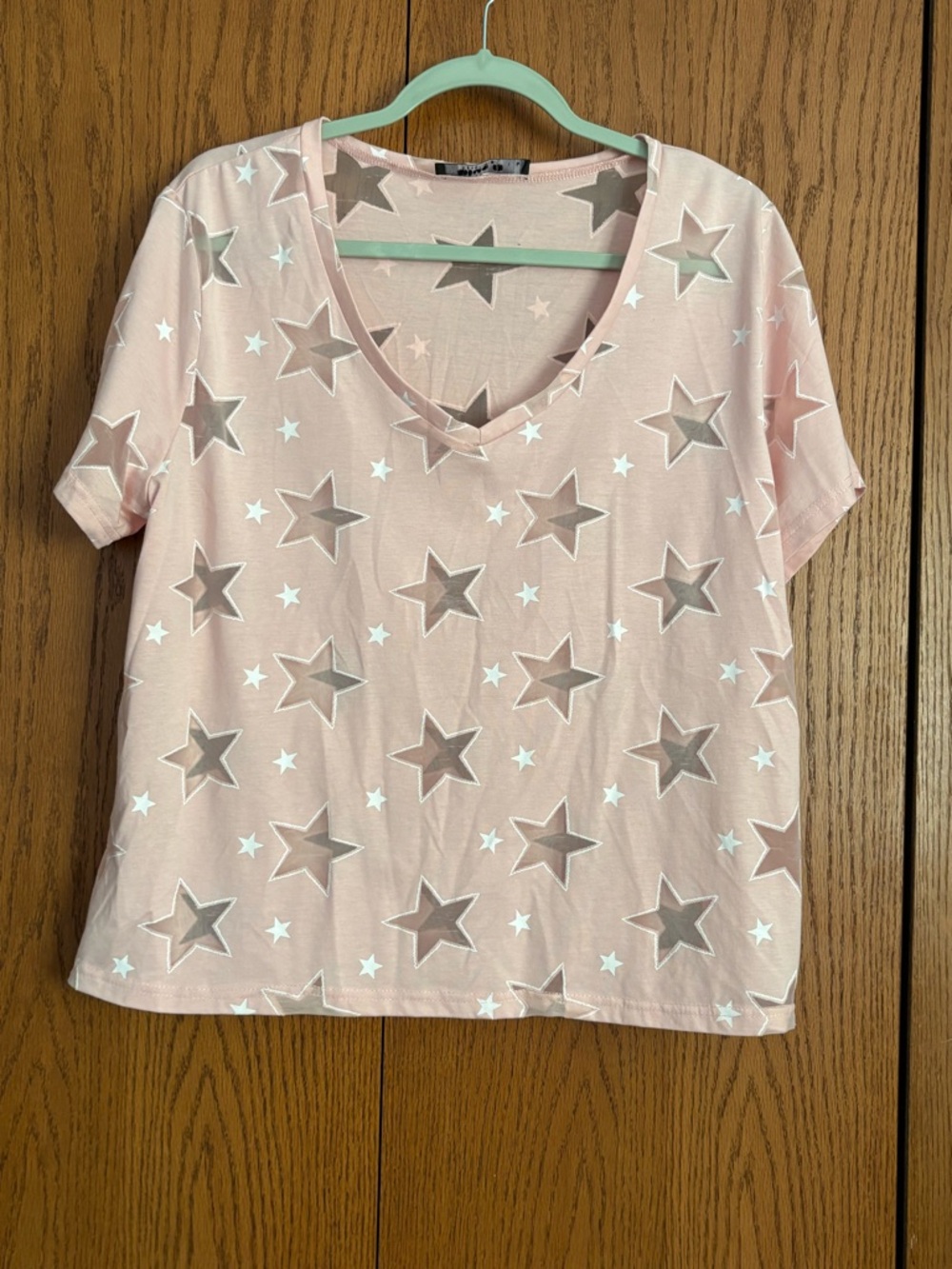 Pink Star Print V-Neck Top